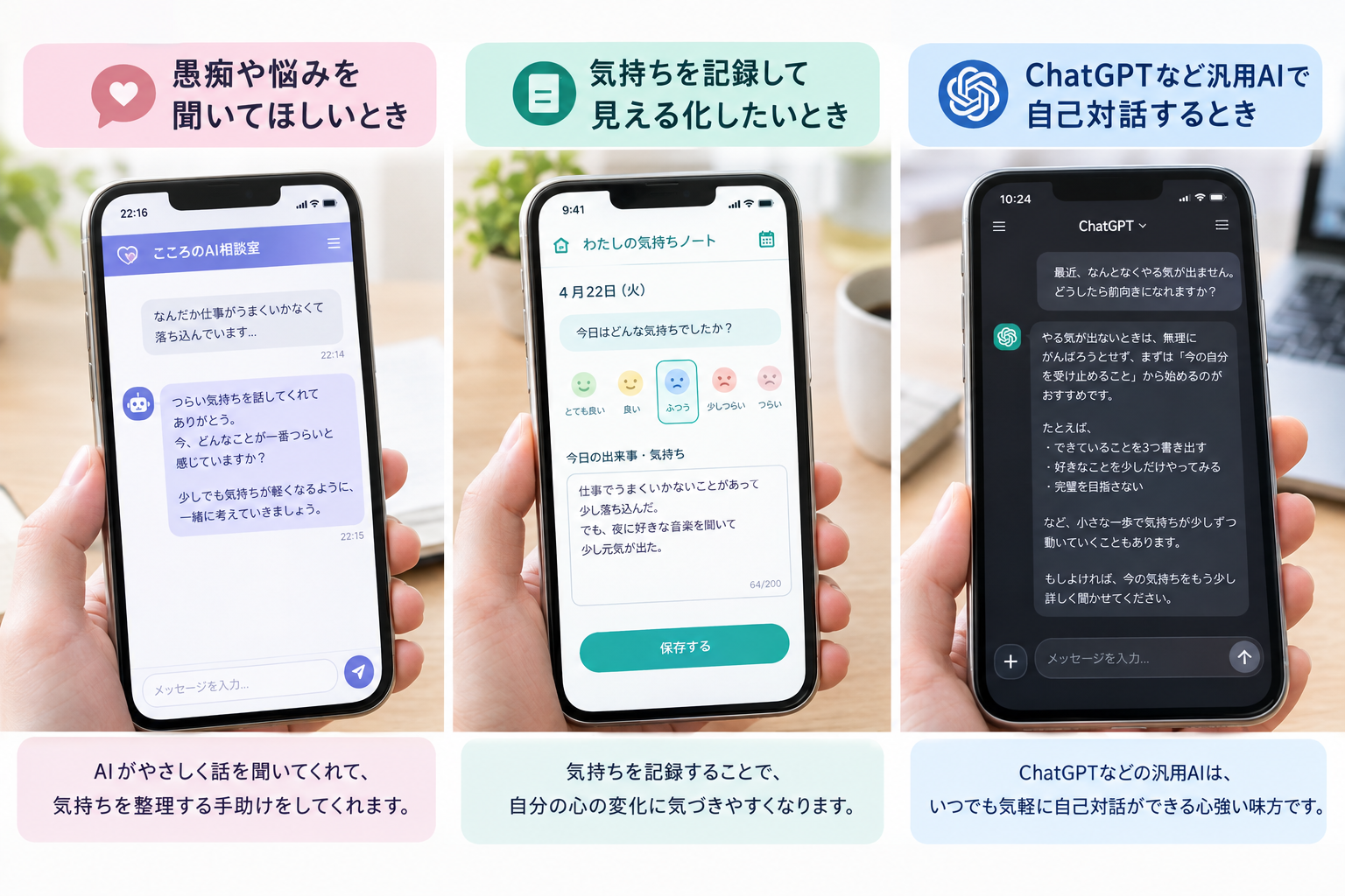 写真:ご自身が実際に試したAI会話アプリ、または汎用AIとのやり取りの画面を入れる。個人情報や内容の機微な部分は伏せてください