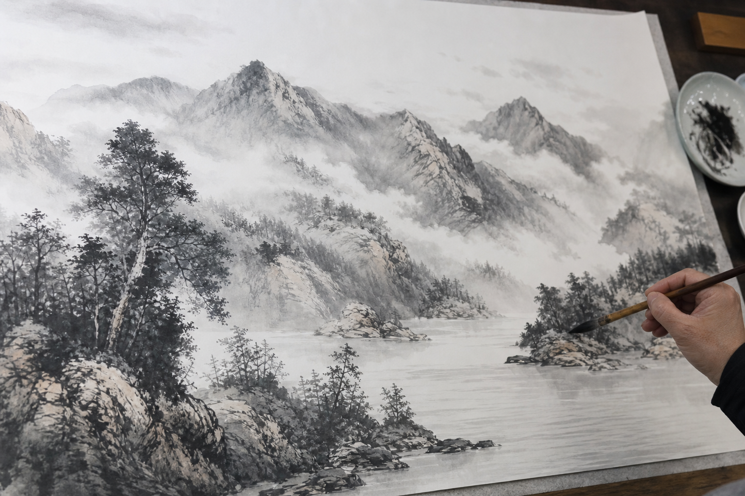 写真：ご自身が制作中の墨彩画、または完成した墨彩画作品の写真を入れてください