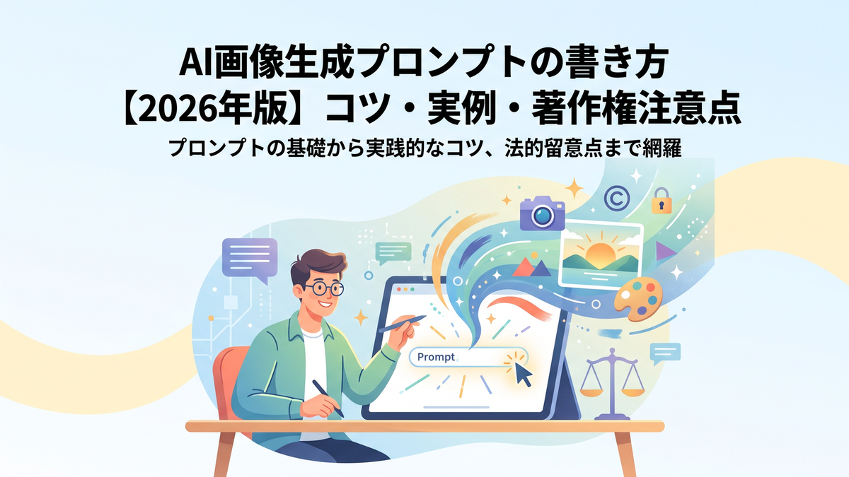 AI画像生成プロンプトの書き方【2026年版】コツ・実例・著作権注意点