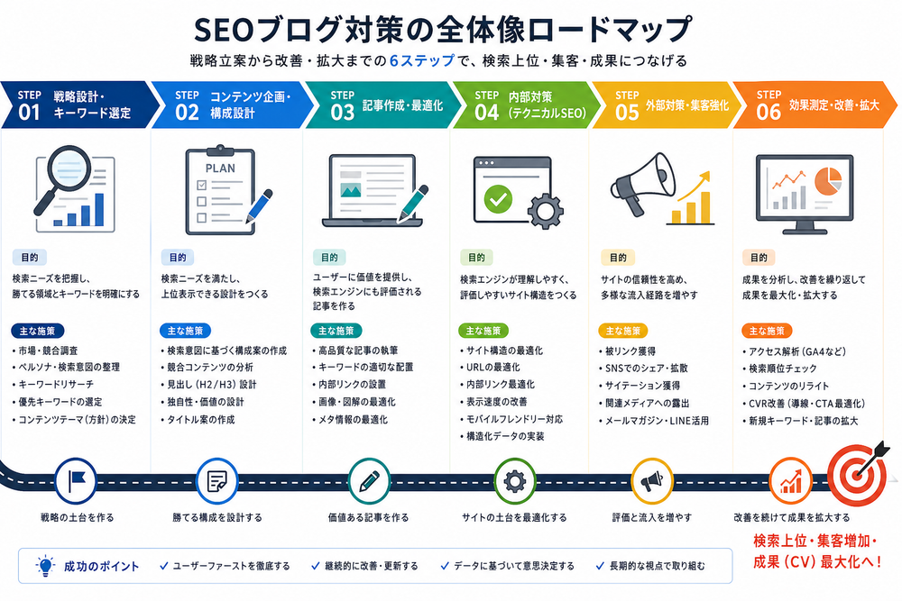 （写真：SEOブログ対策の全体像を示すロードマップ図を入れる）