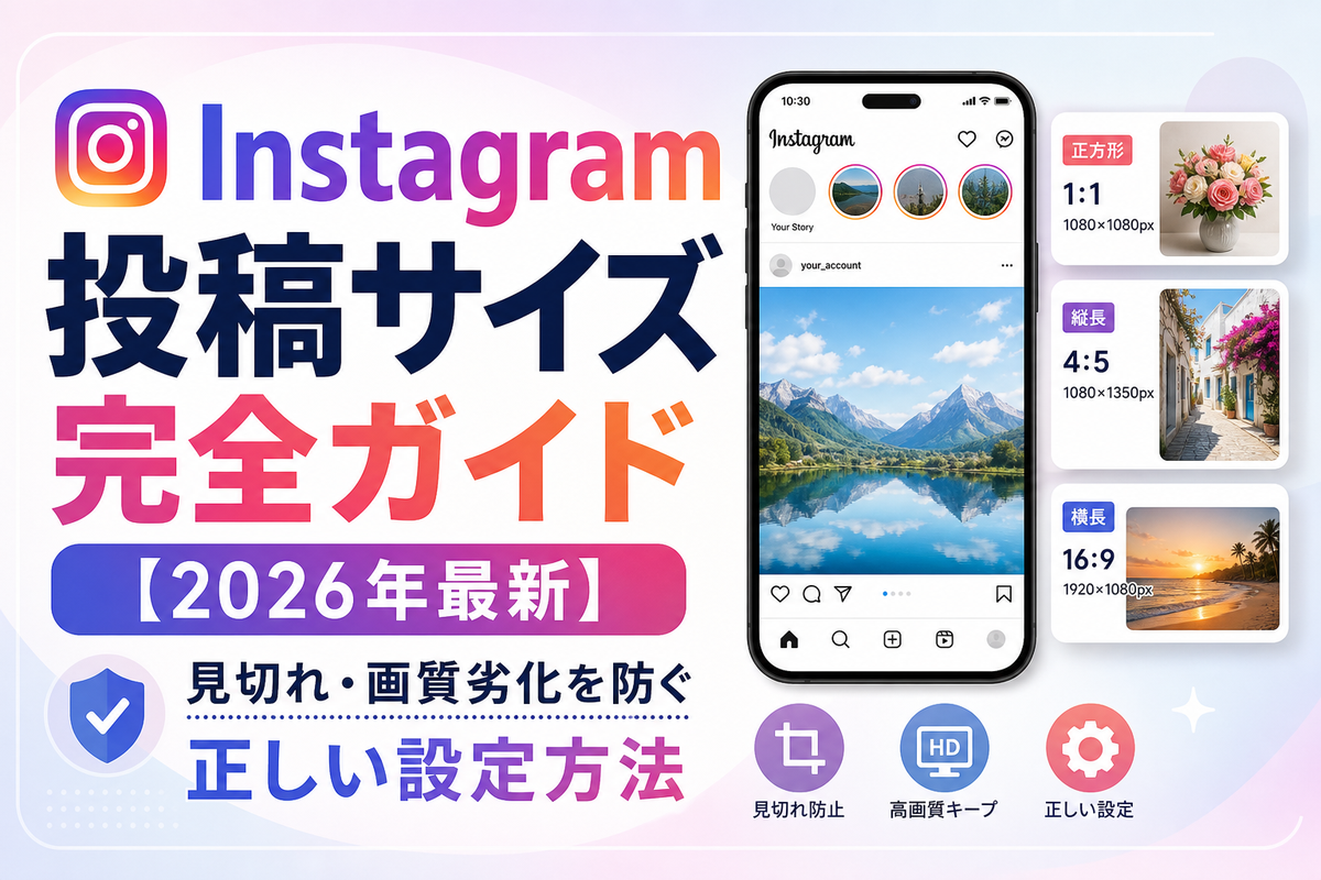 Instagram投稿サイズ完全ガイド【2026年最新】見切れ・画質劣化を防ぐ正しい設定方法