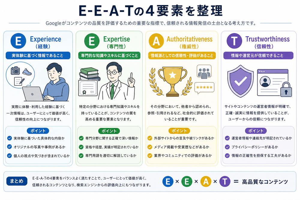 （図：E-E-A-Tの4要素を整理した図解を入れる）